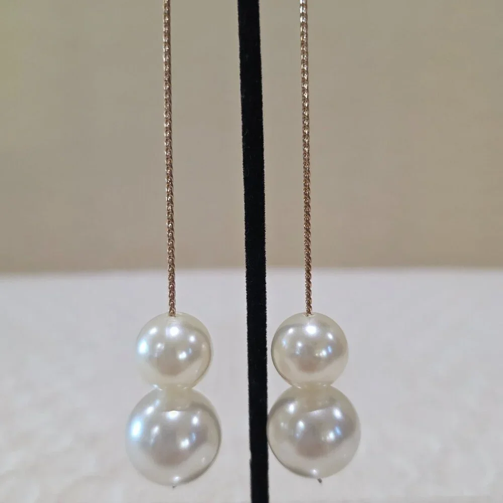 BP Nordstrom Long Two Faux Pearl Gold Chain Dangle Pierced Earrings